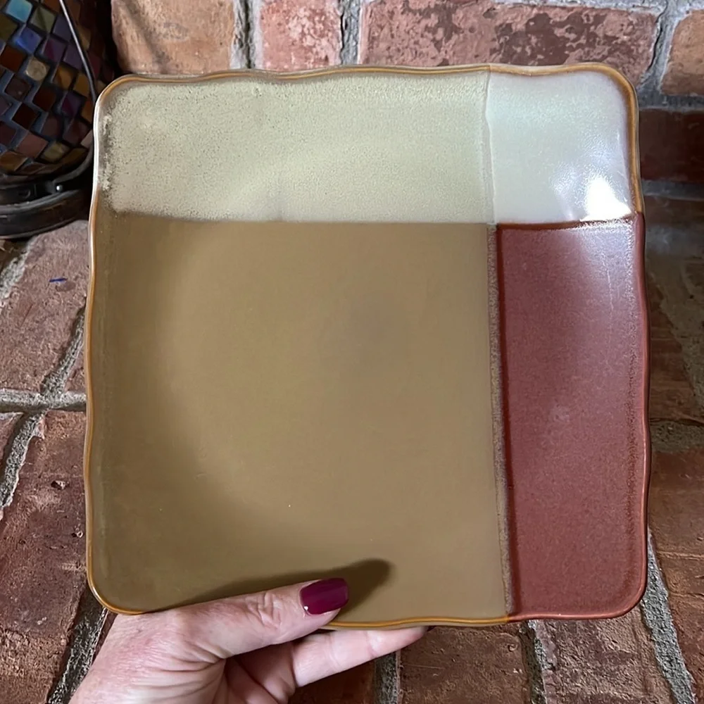 Sango Gold Dust Sienna Set of 2 Stoneware Square Salad Plates